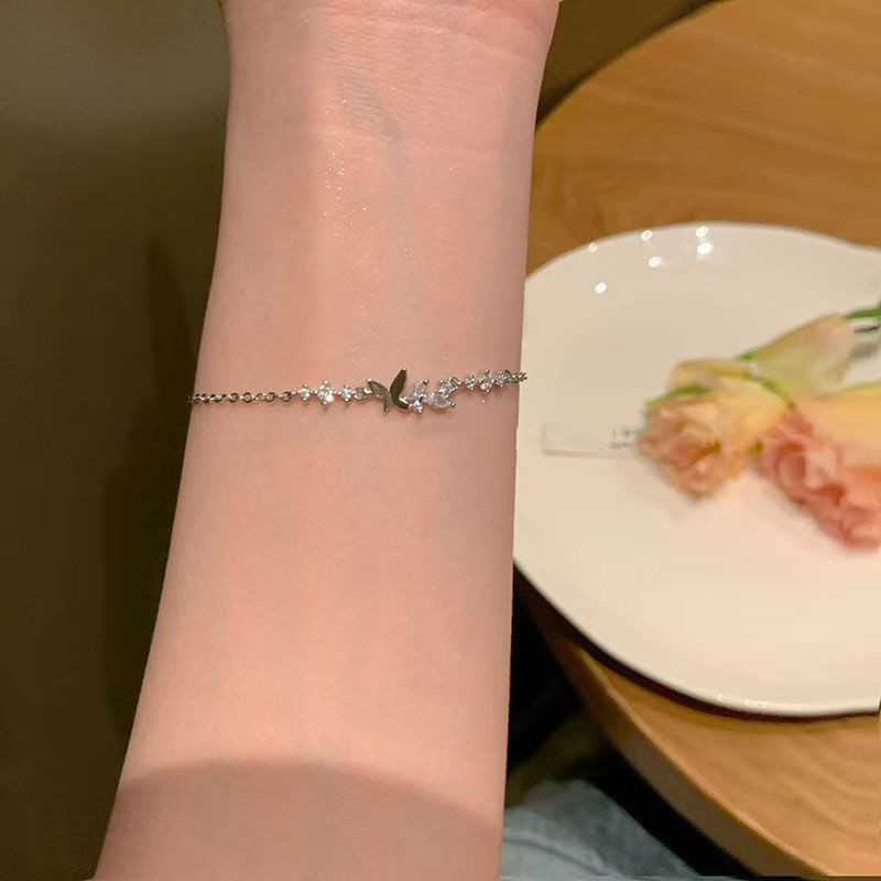 ร้านค้าไทย🌸Micro ฝัง Zircon Butterfly Bracelet สำหรับสุภาพสตรี Niche เครื่องประดับแฮนด์เมดสร้อยข้อมื