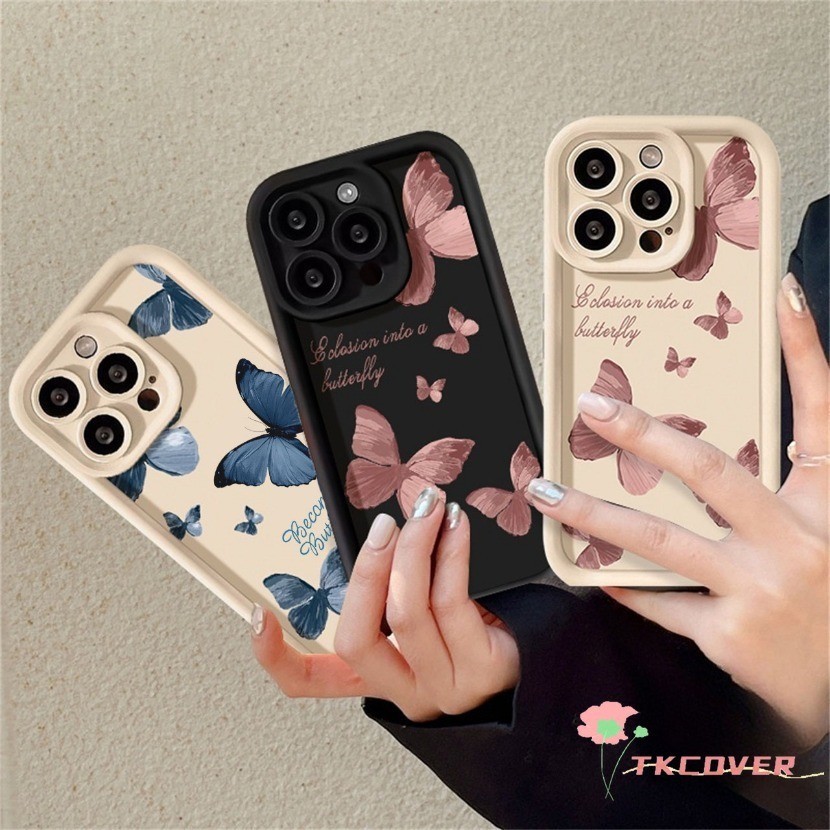 เคสโทรศัพท์ซิลิโคน TPU กันกระแทก ลายผีเสื้อ สีชมพู สีฟ้า สําหรับ OPPO A98 A96 A79 A76 A78 A58 A18 A38 A17 A17K 5G