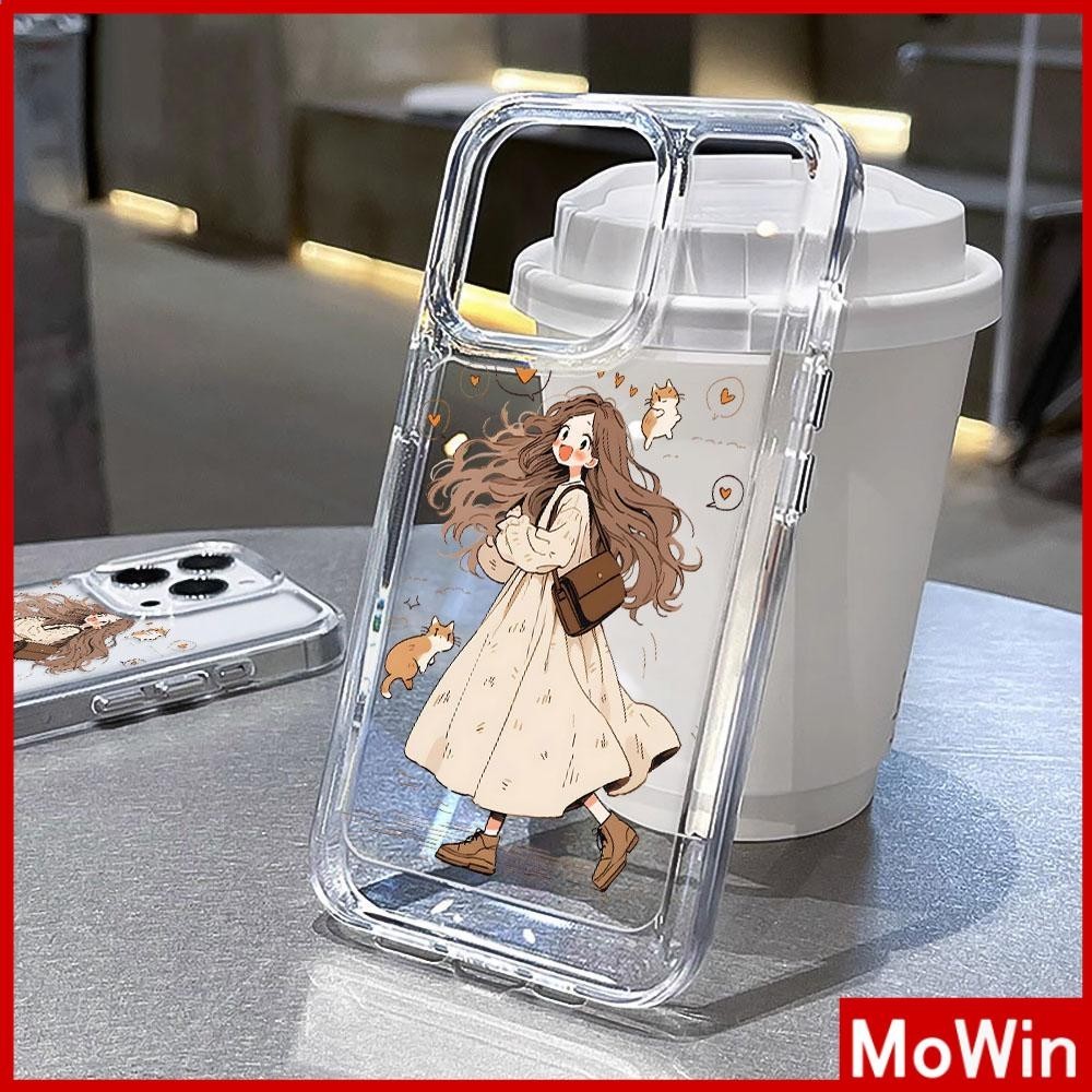 Mowin - สำหรับ iPhone 15 Pro Max เคสใส TPU ปุ่มชุบไฟฟ้าอ่อนป้องกันกล้องกันกระแทก สาวผมยาวน่ารัก เข้ากันได้กับ iPhone 14 13 12 11 XS XR 7Plus 8 Plus
