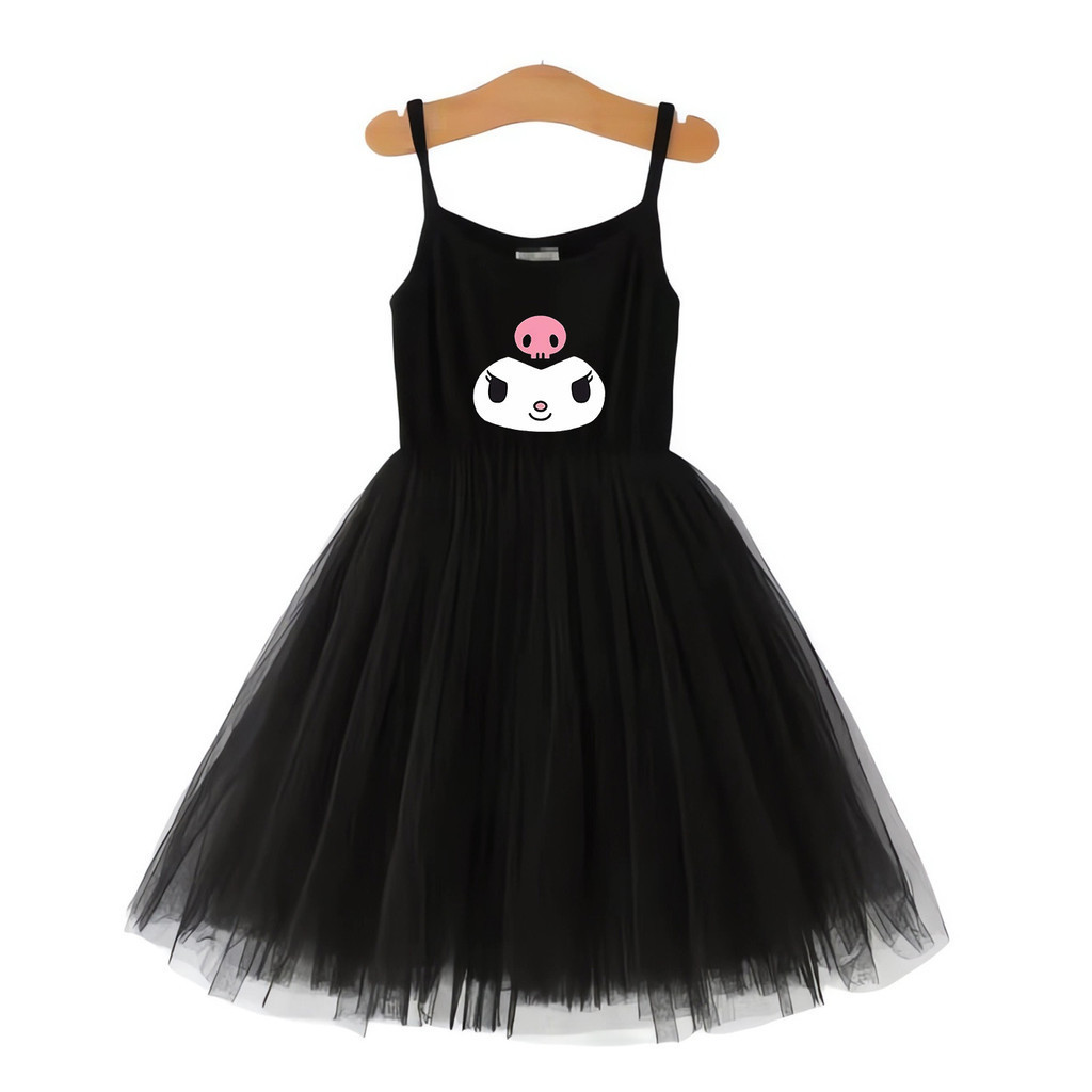 SANRIO Kuromi's ชุดเดรสแฟนซี ลายการ์ตูนเจ้าหญิงซานริโอ้ สีดํา น่ารัก เหมาะกับของขวัญ สําหรับเด็กผู้หญิง