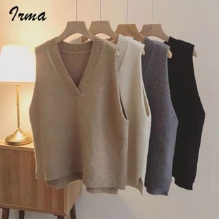 เสื้อกั๊กแขนกุด คอวี ผ้าถัก ทรงหลวม สไตล์เกาหลี สําหรับผู้หญ…