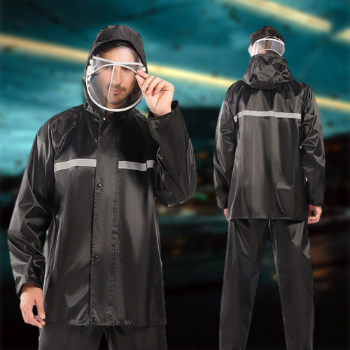 พร้อมส่ง New Alitech ชุดกันฝน หลากสี แถบสะท้อนแสง รุ่น หมวกติดเสื้อ Waterproof Rain Suit สีเข้ม