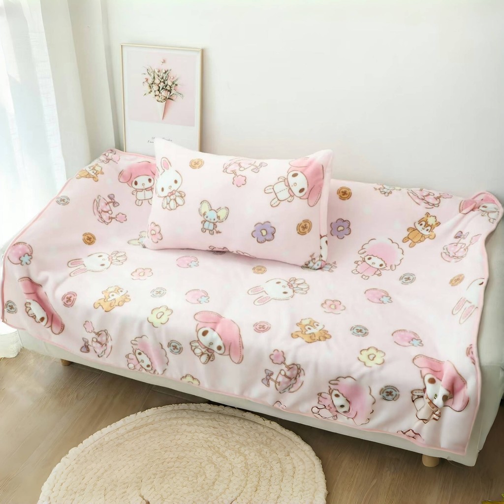 ผ้าห่ม ผ้าสักหลาด ลายการ์ตูน My Melody สีชมพู ให้ความอบอุ่น เหมาะกับของขวัญ สําหรับห้องนอน โซฟา