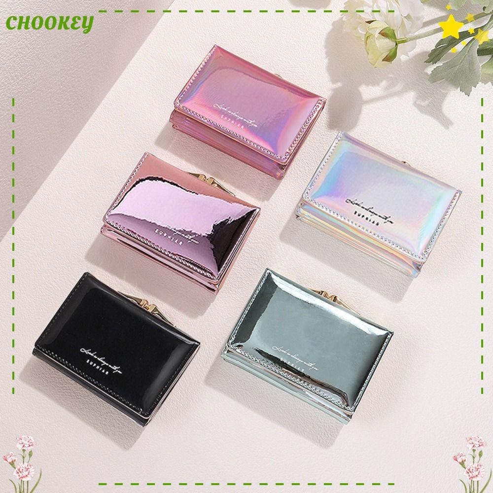 Chookey กระเป๋าสตางค์หนังเลเซอร์ กระเป๋าใส่เหรียญ บัตร อเนกประสงค์ แบบพับได้ เหมาะกับของขวัญ สไตล์คลาสสิก สําหรับผู้หญิง และผู้ชาย