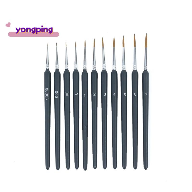 Detail Brush Set for Fine Detailing & Painting, สีน้ํา, ออยล์- ของจิ๋ว, โมเดล 11 ชิ้น แปรงจิ๋วสีดํา