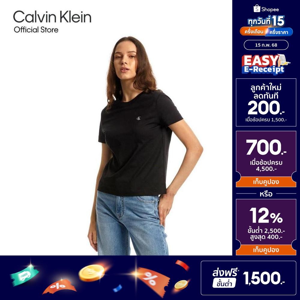 CALVIN KLEIN เสื้อยืดแขนสั้นผู้หญิง Archive Logo ทรง Classic Slim รุ่น 40WH105 BAE - สีดำ