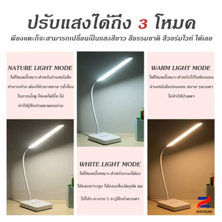 ZHICHUANG โคมไฟตั้งโต๊ะ โคมไฟอ่านหนังสือ LED ไฟมินิมอล มีแบตเตอรี่ในตัว ปรับแสงได้3สี รี่แสงได้