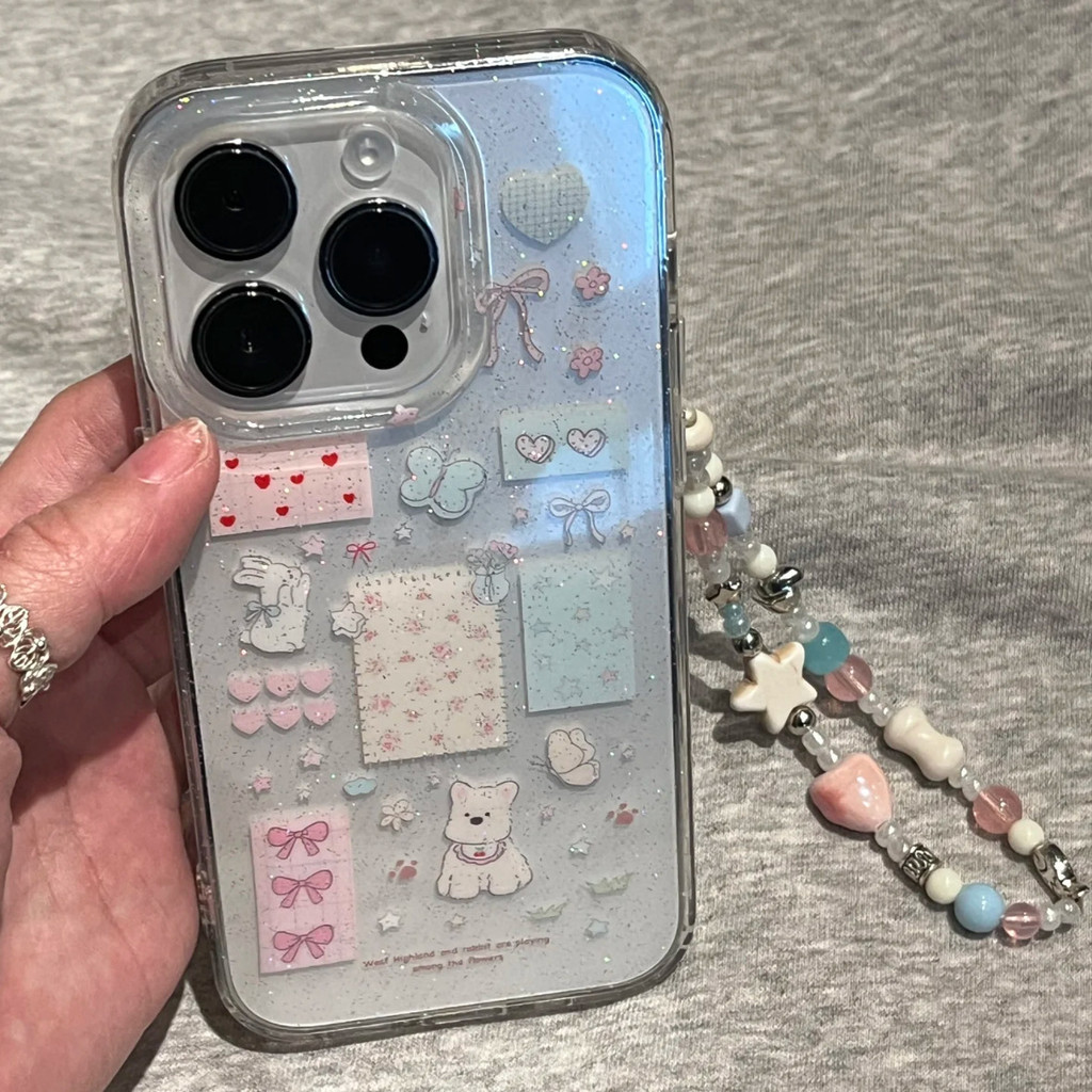 ดอกไม้ตะวันตกกระต่ายสูงเหมาะสําหรับ Apple 16/15promax เคสโทรศัพท์ 14/13/12 นุ่ม XR/XSmax โปร่งใส 7p เคสโทรศัพท์