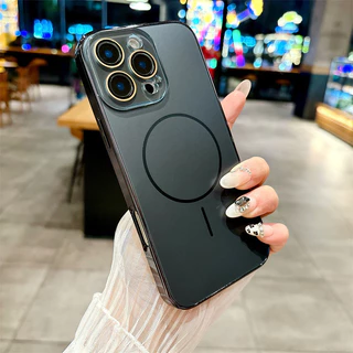 ชุบแม่เหล็กชาร์จเคสโทรศัพท์สําหรับ iPhone 16 Pro Max กระจกนิรภัยเลนส์ป้องกันปกหลังสําหรับ iPhone 11 12 13 14 15 Pro Max