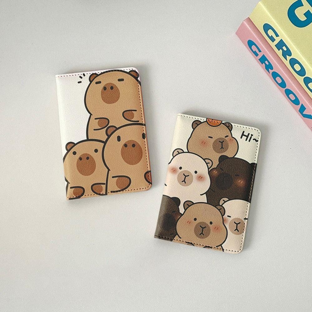 Dealshop กระเป๋าหนังสือเดินทาง, Multi-function Ultra-thin Capybara Passport Holder, น่ารักแบบพกพาการ์ตูน PU หนังบัตรเครดิตกระเป๋าสตางค์อุปกรณ์การเดินทาง
