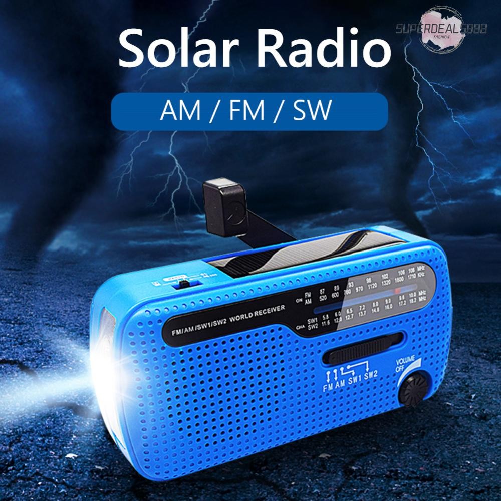 วิทยุมือหมุนพลังงานแสงอาทิตย์ วิทยุ AM/FM แบบพกพา พร้อมไฟฉาย LED สําหรับกลางแจ้ง [SuperDeals888.th]