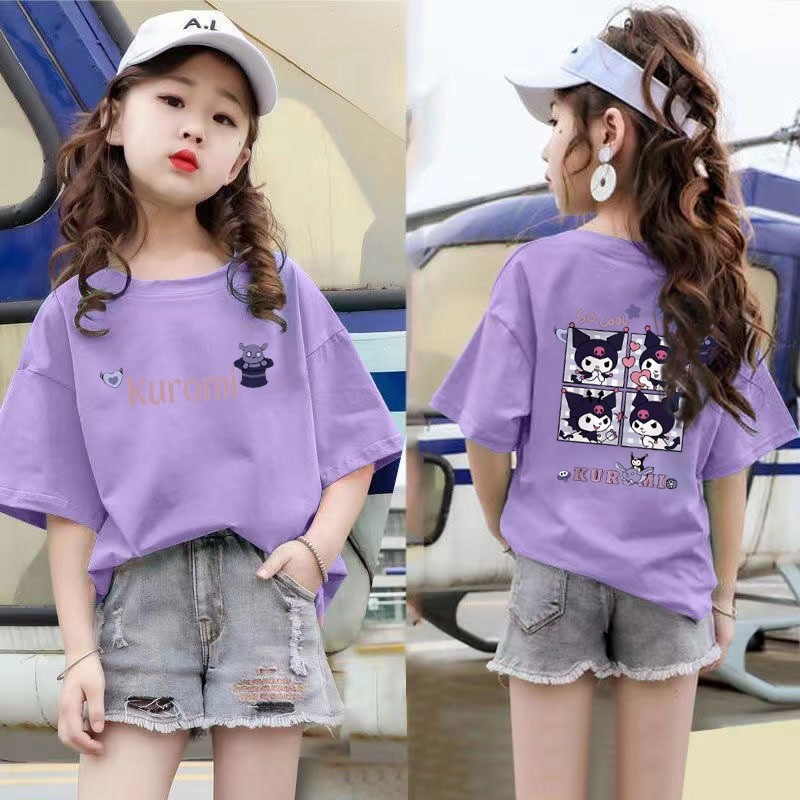 เสื้อยืดคอกลม แขนสั้น ลายการ์ตูนคุโรมิ ใส่สบาย ราคาถูก สําหรับเด็กผู้หญิง อายุ 4-12 ปี