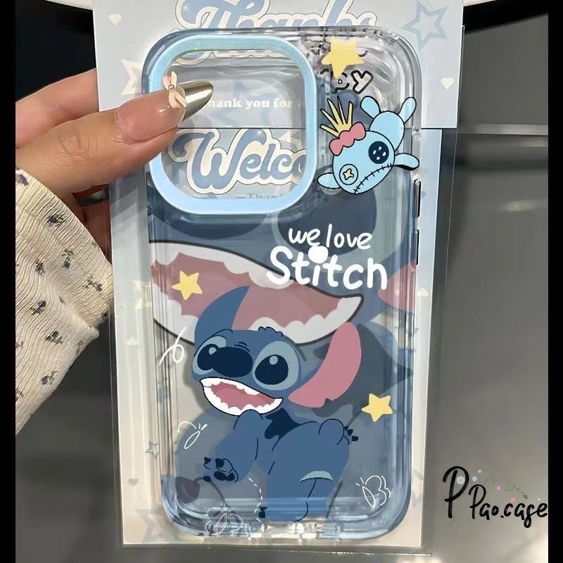 เคส เข้ากันได้สำหรับ IPhone 11 17 AIR 15 16 13 12 14 Pro Max X XS Max XR 16 14 15 Plus SE 2020 เคสใส แฮปปี้สติทช์ น่ารัก