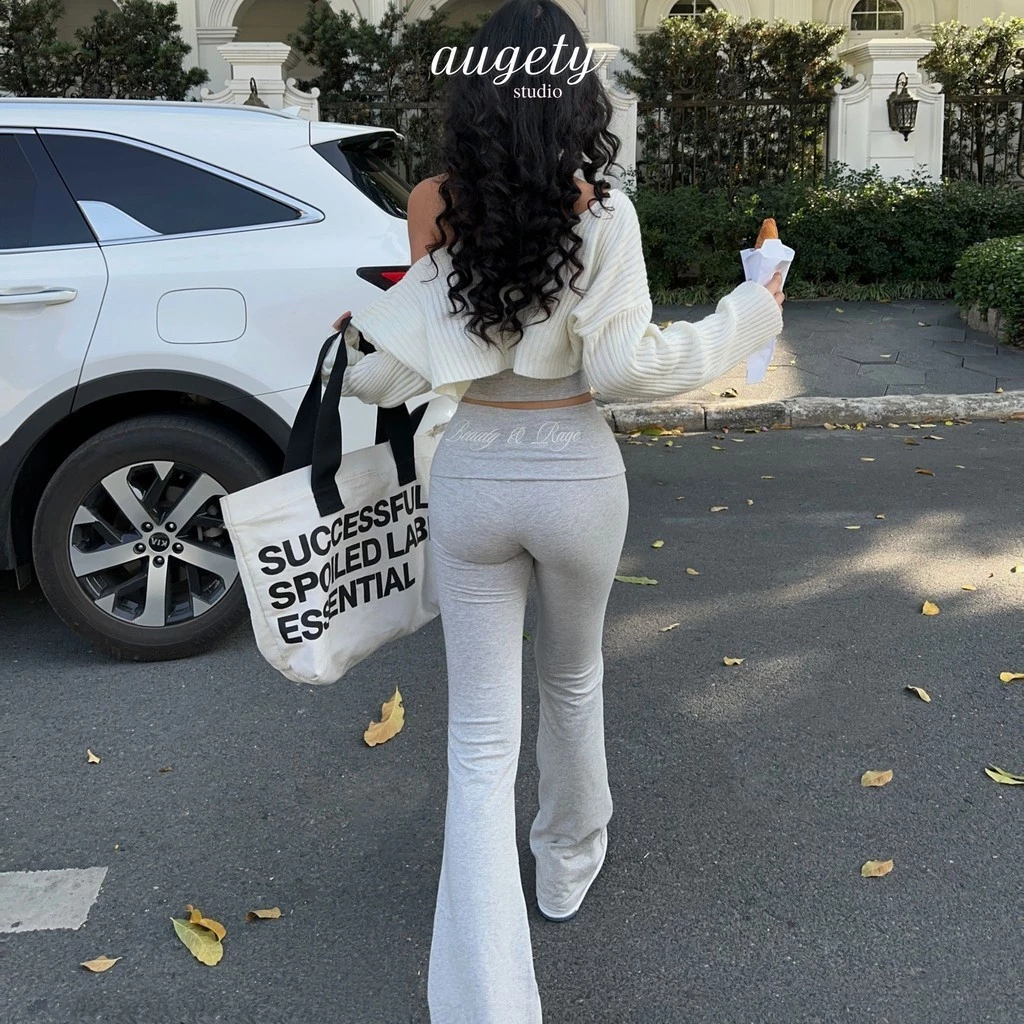 Augety Studio Flared Leggings Low-Rise Long Fold-Waist EVELYN Leggings