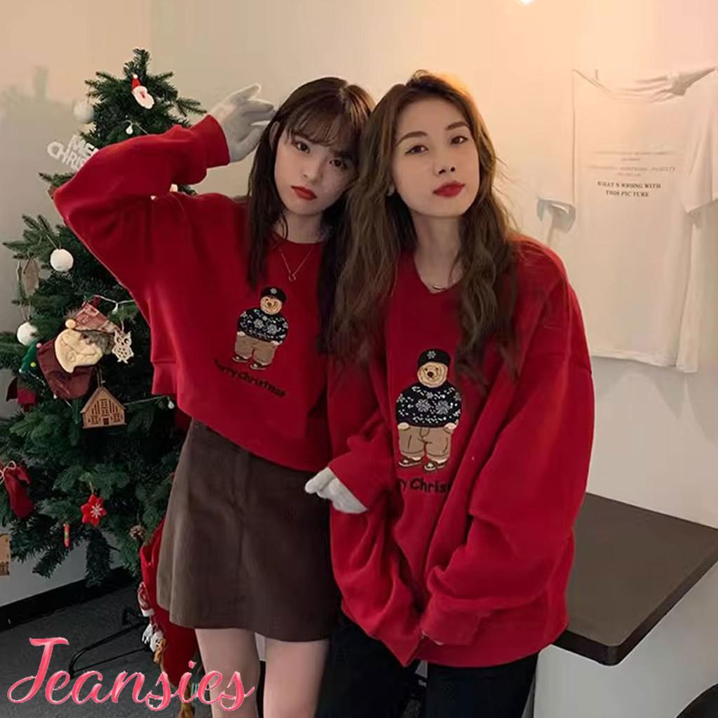 เสื้อกันหนาว แต่งลายน้องหมีน่ารักๆ สีแดง สวมใส่สบาย