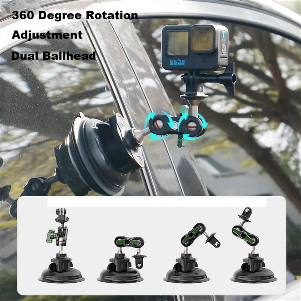 360 Rotating Phone Action Camera Car Holder Suction Cup w 360 Ballhead Car Mount for Gopro 11 10 9 I