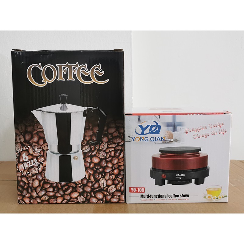 หม้อนึ่งไฟฟ้า เครื่องชุดทำกาแฟ 2N1 เครื่องทำกาหม้อต้มกาแฟสด สำหรับ 6 ถ้วย / 300 ml พร้อม เตาอุ่นกาแฟ เตาขนาดพกพา