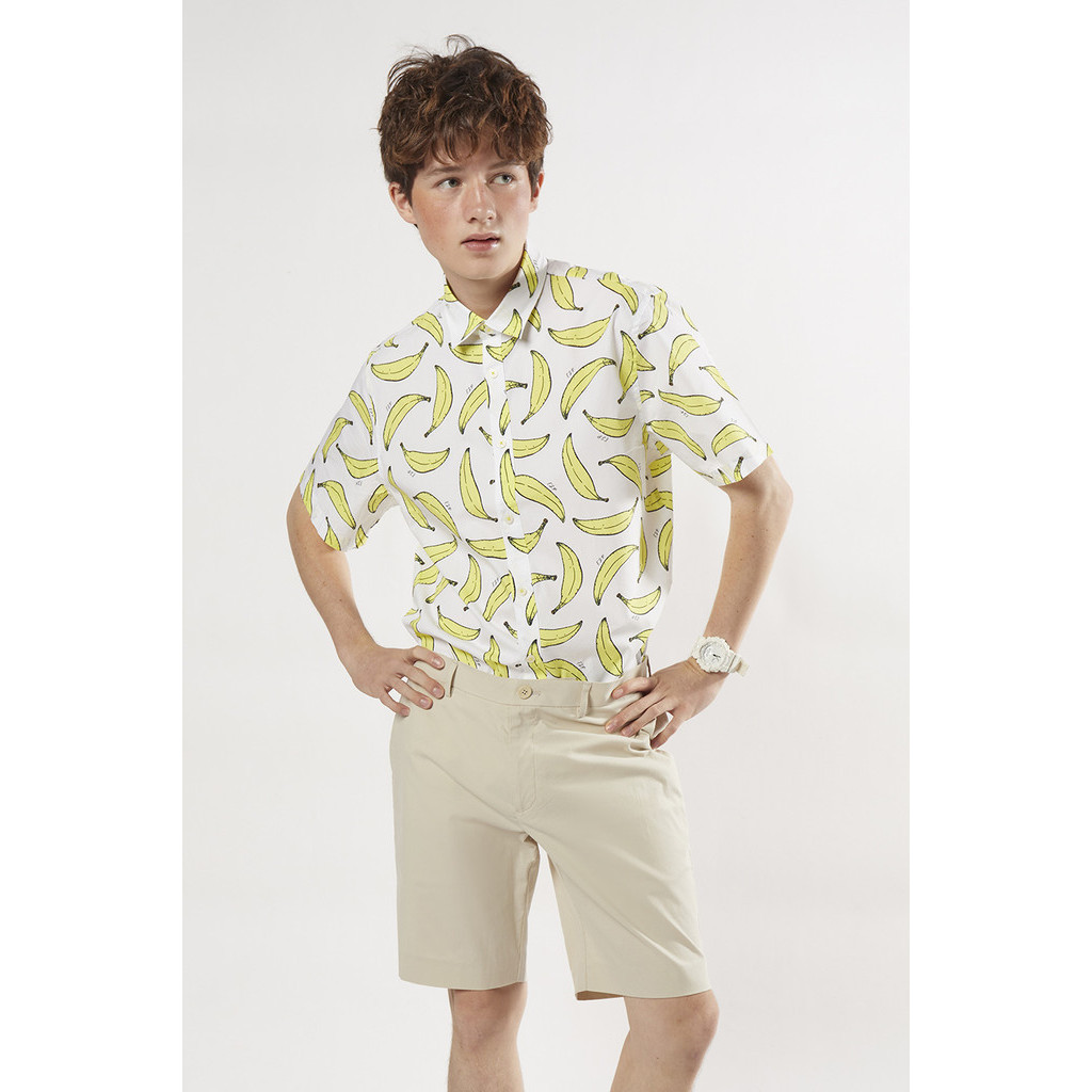 ESP เสื้อเชิ้ตฮาวายลายผลไม้ ผู้ชาย | Graphic Banana Fruit Print Hawaiian Shirt | 03794