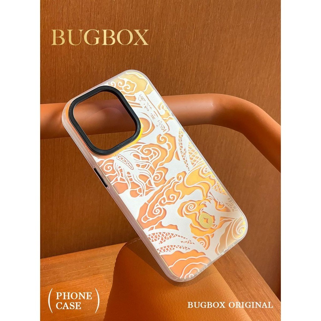 Bugbox ของแท้ เคสโทรศัพท์มือถือ กันกระแทก ลายมังกร สองชั้น สีทอง เรียบง่าย สําหรับ Apple Iphone 15Pro 13 14ProMax 12 2024
