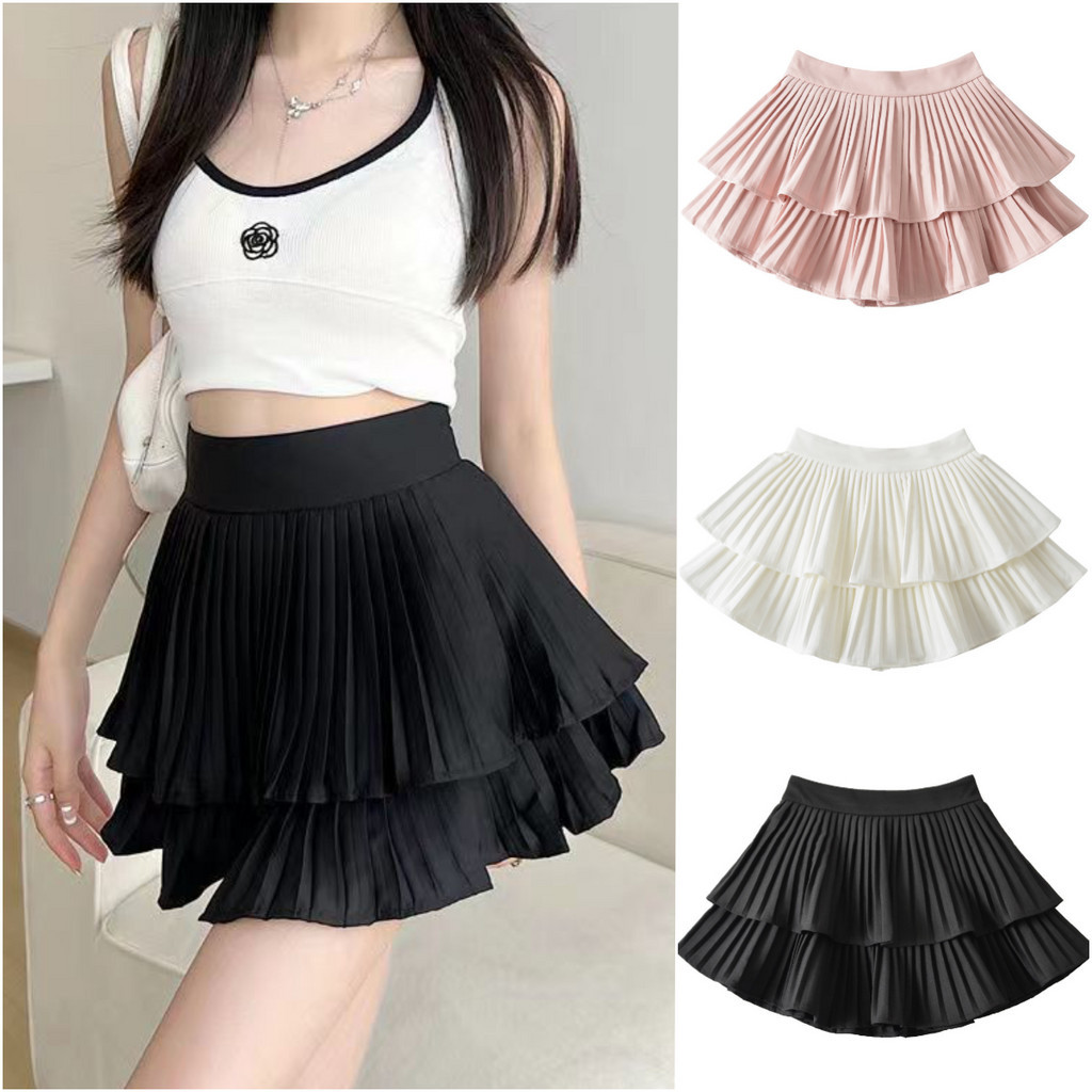 ccute  พร้อมส่ง  กระโปรงขนมชั้น เอวสูง อัดพลีทรอบตัว มีซับใน แฟชั่นไม่ตกเทรน
