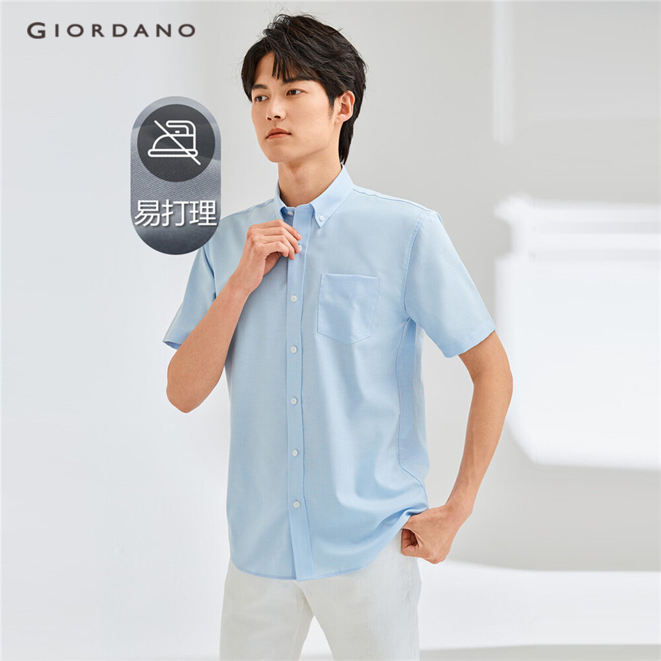 GIORDANO MEN Non-iron short sleeve cotton oxford shirt 01043289