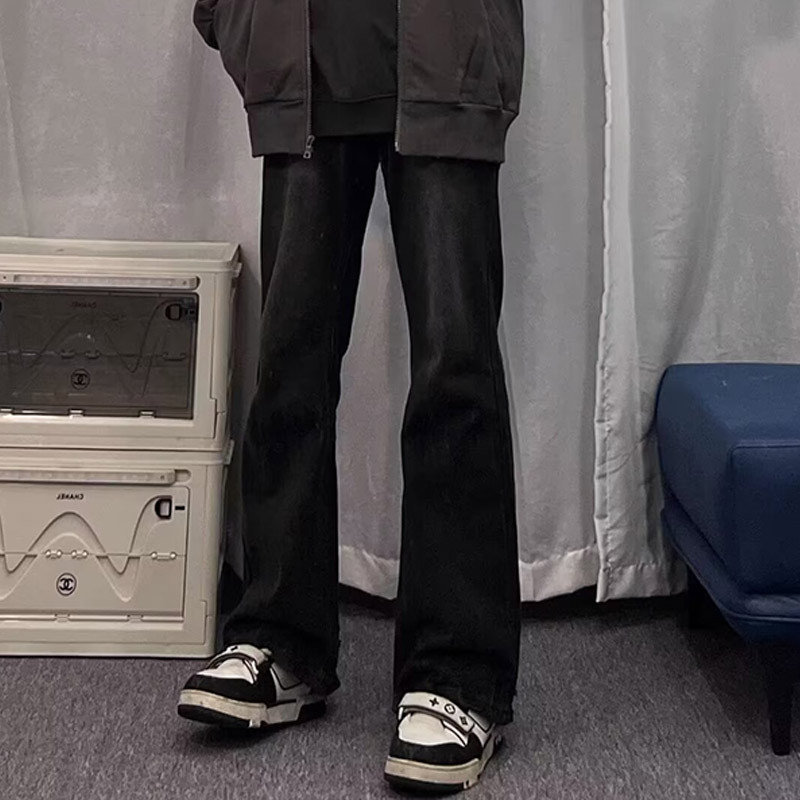 กางเกงยีนขากว้าง ลําลอง พลัสไซซ์ สีดําเข้ม สําหรับผู้ชาย