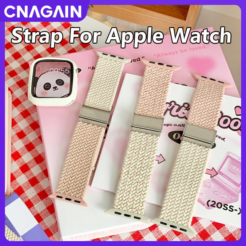 Cnagain สายนาฬิกาข้อมือไนล่อนถัก สองสี สําหรับ iWatch Ultra SE Series 9 8 7 6 5 4 3 2 1 Apple Watch 49 มม. 45 มม. 41 มม. 44 มม. 40 มม. 42 มม. 38 มม.