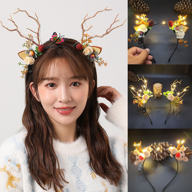 COD พร้อมส่ง กิ๊บติดผม ที่คาดผม LED เขากวาง เครื่องประดับผมคริสต์มาส