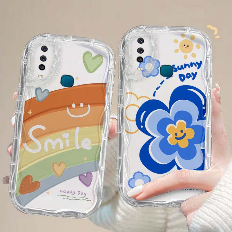 เคส Vivo Y17 Y15 Y12 Y11 2019 ใส นิ่ม เคส ความรู้สึกสูง หยัก แมว ดอกไม้ สายรุ้ง เคสโทรศัพท์