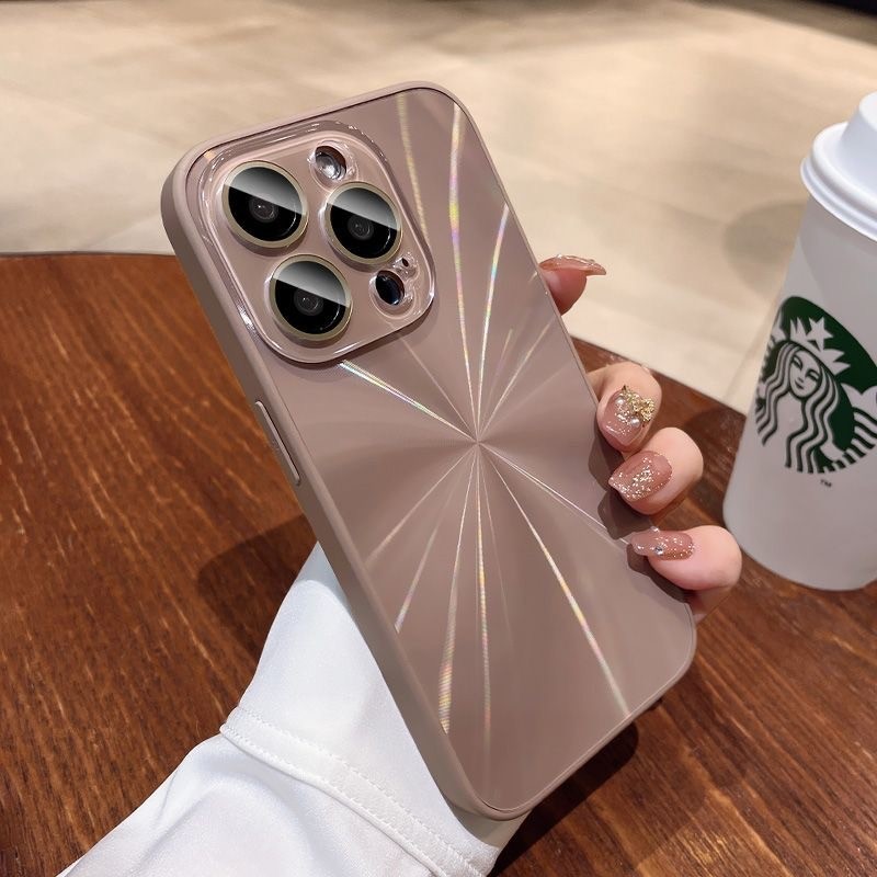 So Cool เคสโทรศัพท์มือถือ ซิลิโคนนิ่ม ฟิล์มคริสตัล กันชน ลายเส้นซีดี เลเซอร์ สีเทาไทเทเนียม แฟชั่น สําหรับ iPhone 11 12 13 14 15 Pro Max