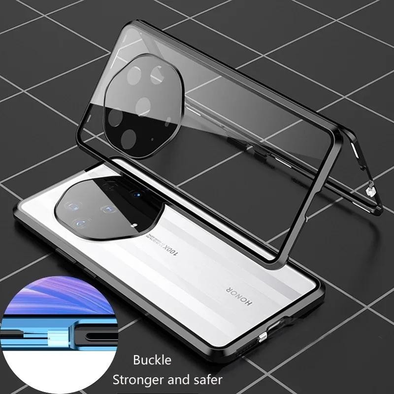 360° เคสกระจกแม่เหล็ก สองด้าน สําหรับ Honor Magic 3 4 5 6 Pro Ultimate Adsorption Metal Lens Protect Cover Magic 6 5 4 3 Pro
