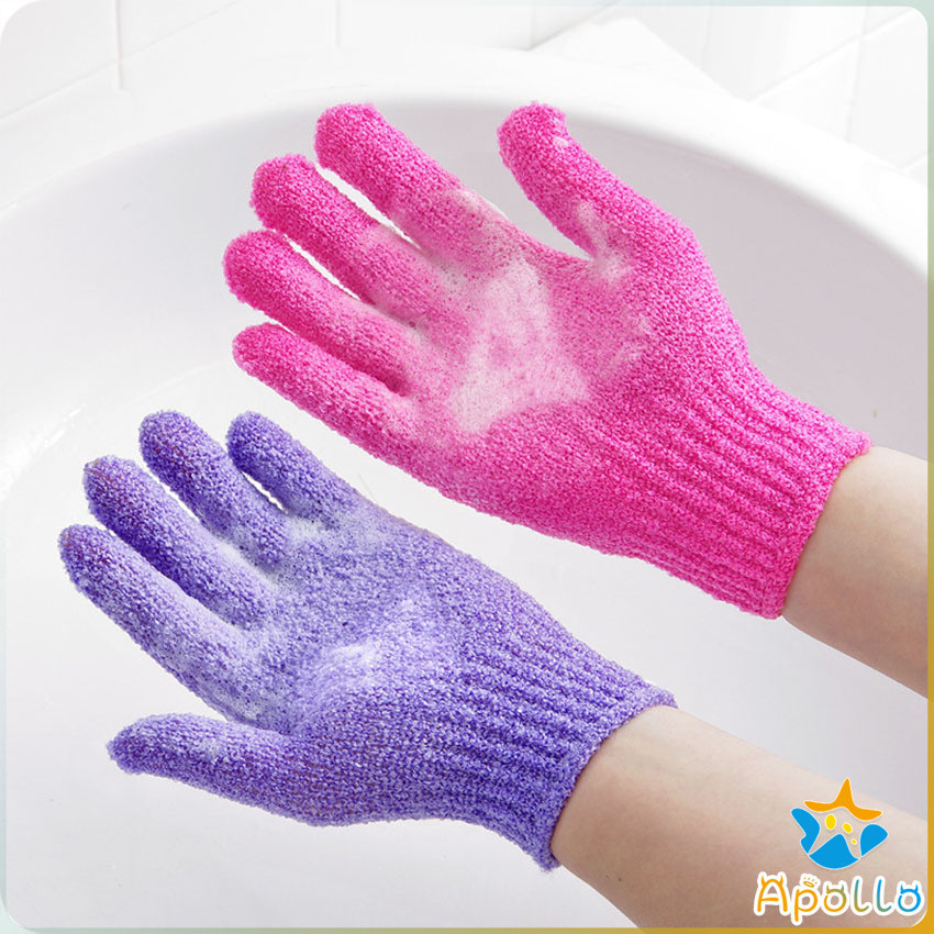 Apollo ถุงมืออาบน้ำ ถุงมือขัดผิวอาบน้ำ ขจัดเซลล์ผิวเก่า พร้อมส่ง Glove-style bath towel