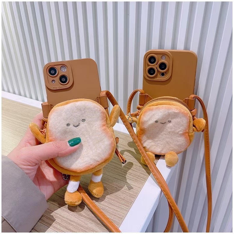 Casing For Huawei P30 Lite Y9 Prime 2019 Y7A Y6P Nova 3i 4e 5T 7i 7SE 7 9SE 10 Pro Cute Toast Coin Purse Phone Case With Lanyard