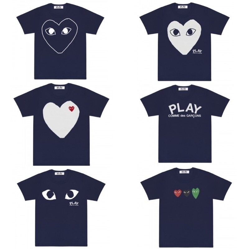 เสื้อยืดผ้าฝ้าย 100%เสื้อยืดแขนสั้นสีกรม Play COMME des GARCONS S-5XL