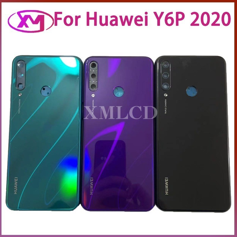 สําหรับ Huawei Y6P 2020 ฝาหลังแบตเตอรี่กระจกด้านหลังประตูพร้อมเลนส์กล้อง Y6 P MED-LX9 MED-LX9N เปลี่ยน