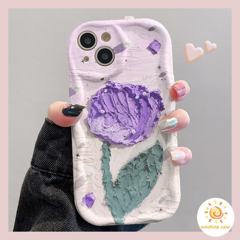 【ส่งจากไทย】จัดส่งภายใน 48 ชั่วโมง 3D cream จิตรกรรมดอกไม้ ไอโฟน11 เคส For iPhone 11 12 13 14 15 Pro Max 7 8 Plus SE Case