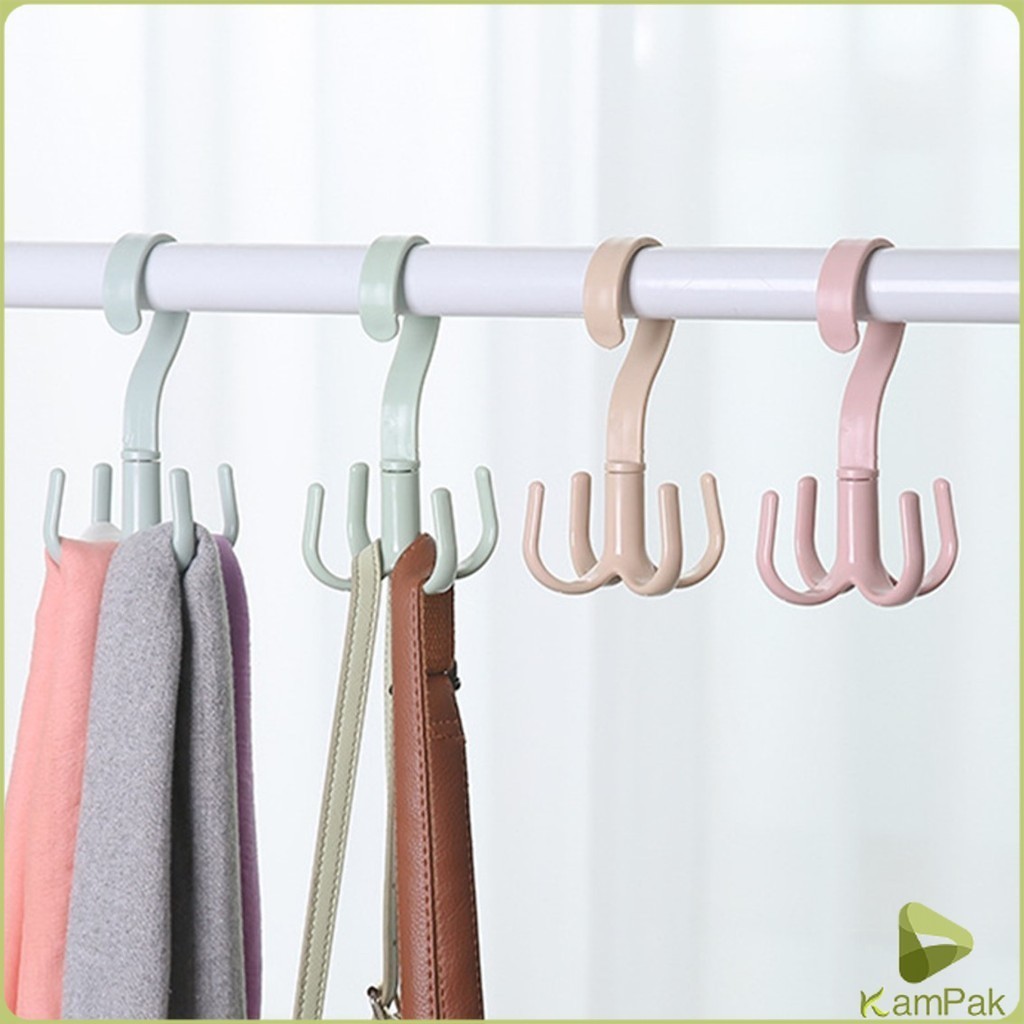 KamPak ที่แขวนของแบบตะขอ 4 แฉก หมุนได้ 360 องศา ที่แขวนของแบบตะขอ คละสี / 4 Position Cloth Hanger