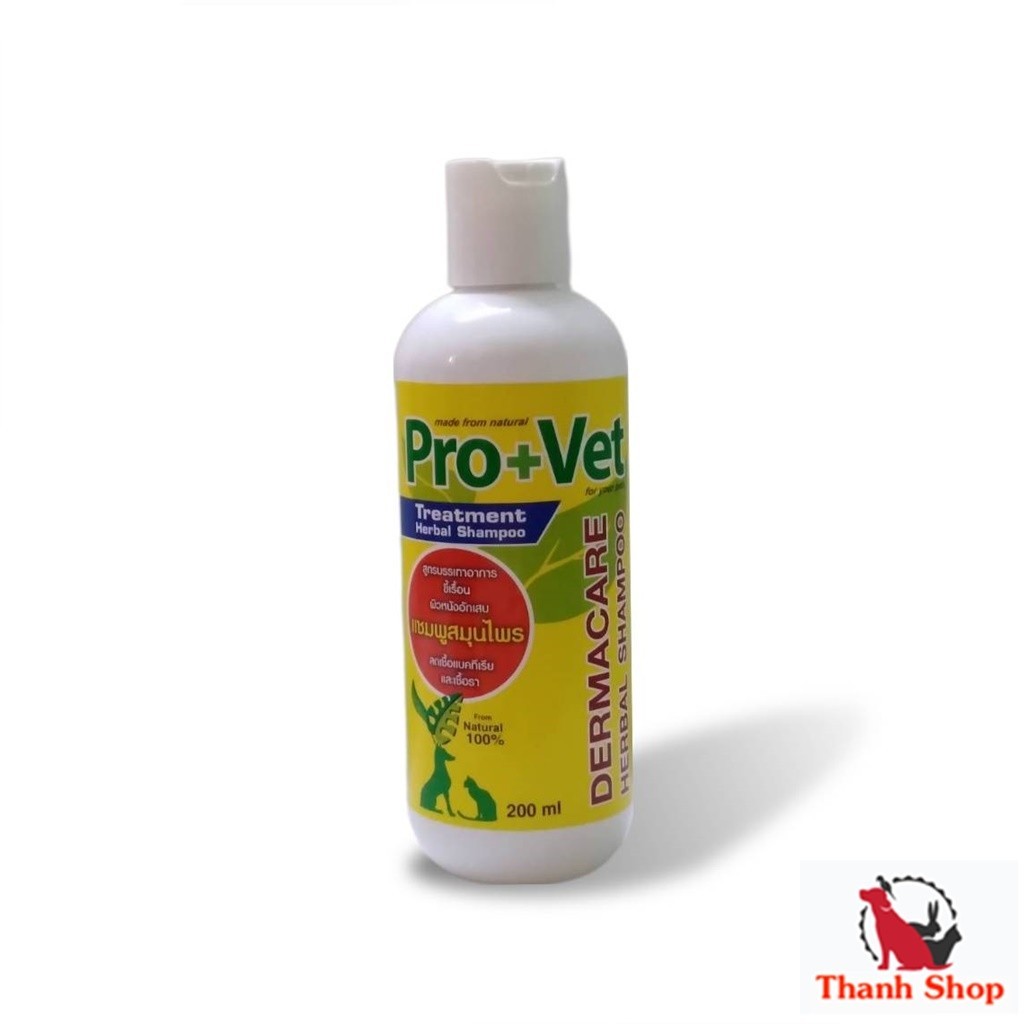 Pro+Vet Treatment Herbal Shampoo แชมพูสมุนไพรสำหรับสุนัข บรรเทาอาการขี้เรื้อน ผิวหนังอักเสบและอื่นๆ 200 ml.