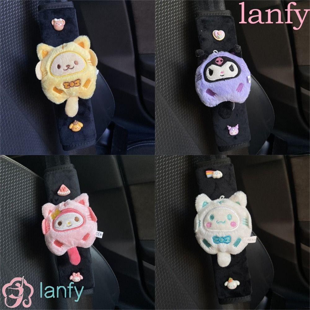 Lanfy ปลอกหุ้มเข็มขัดนิรภัยรถยนต์ แบบนิ่ม ลายการ์ตูน My Melody Cinnamoroll