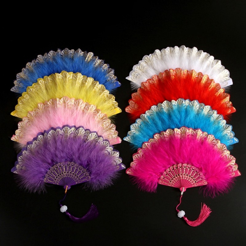 พัดขนนกประดิษฐ์ แบบพับได้ สไตล์จีน คลาสสิก อุปกรณ์ประกอบฉากถ่ายภาพ พัดของขวัญ - รูปที่ 5