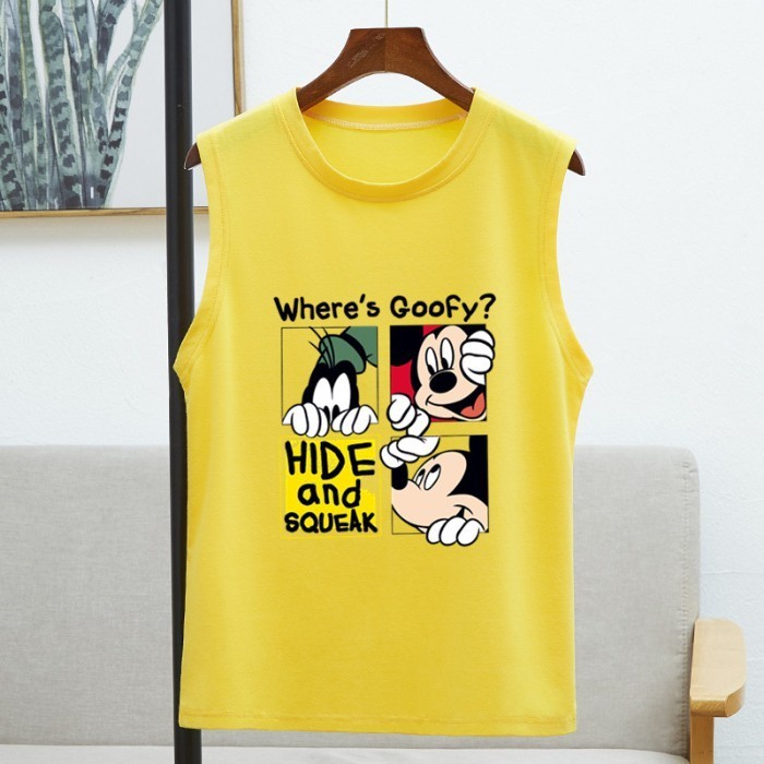 อินเทรนด์ที่สุด ราคาถูก ลายการ์ตูนใหม่ คอกลม เสื้อแขนกุด 8สี S~3XL