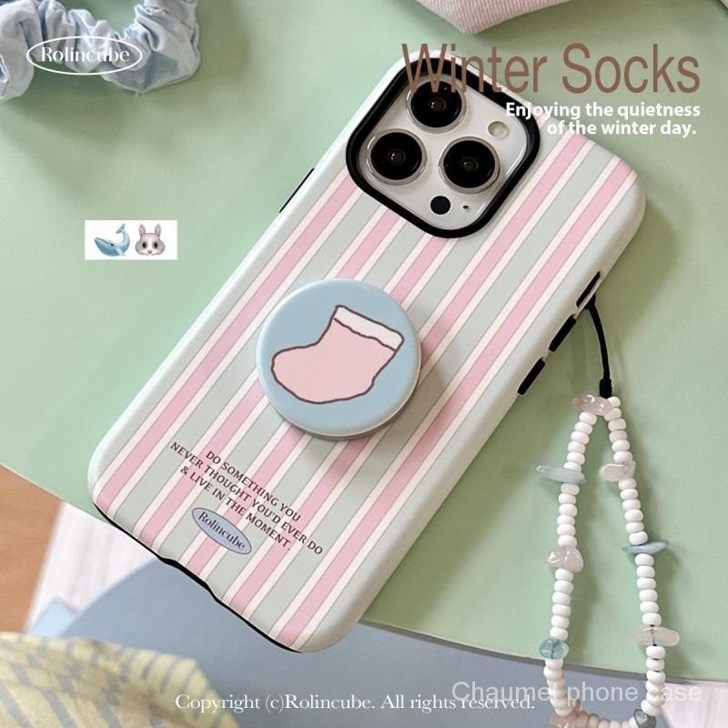 2 in 1 เคสโทรศัพท์มือถือแบบแข็ง กันกระแทก ลายทาง สีชมพู สําหรับ Iphone 15promax 15 11 xs SIR6