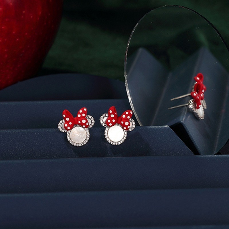 S925 Silver Needle Cute Cartoon Earrings for Girls New Korean Mouse Anime Bow Earrings for Girls Cute Earrings Jewelry