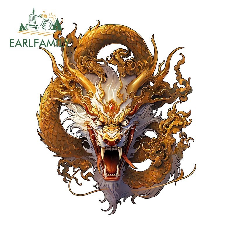 Earlfamily สติกเกอร์ไวนิล ลายมังกรสีทอง กันน้ํา 13 ซม. สําหรับตกแต่งรถยนต์ รถจักรยานยนต์ รถเข็น