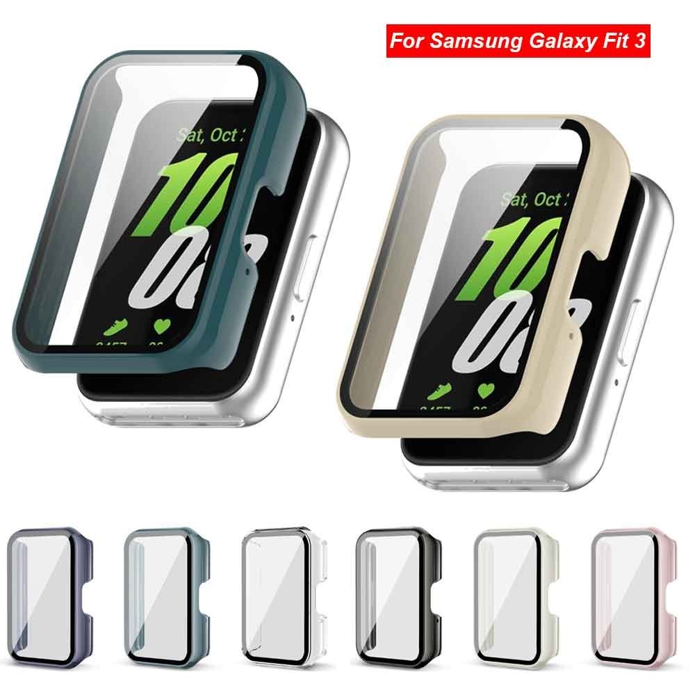 ฟิล์มกระจกนิรภัย + เคส สําหรับ Samsung Galaxy Fit 3 (SM-R390) ตัวป้องกันหน้าจอสมาร์ทวอทช์ ฝาครอบแบบเต็ม กรอบ PC แบบแข็ง