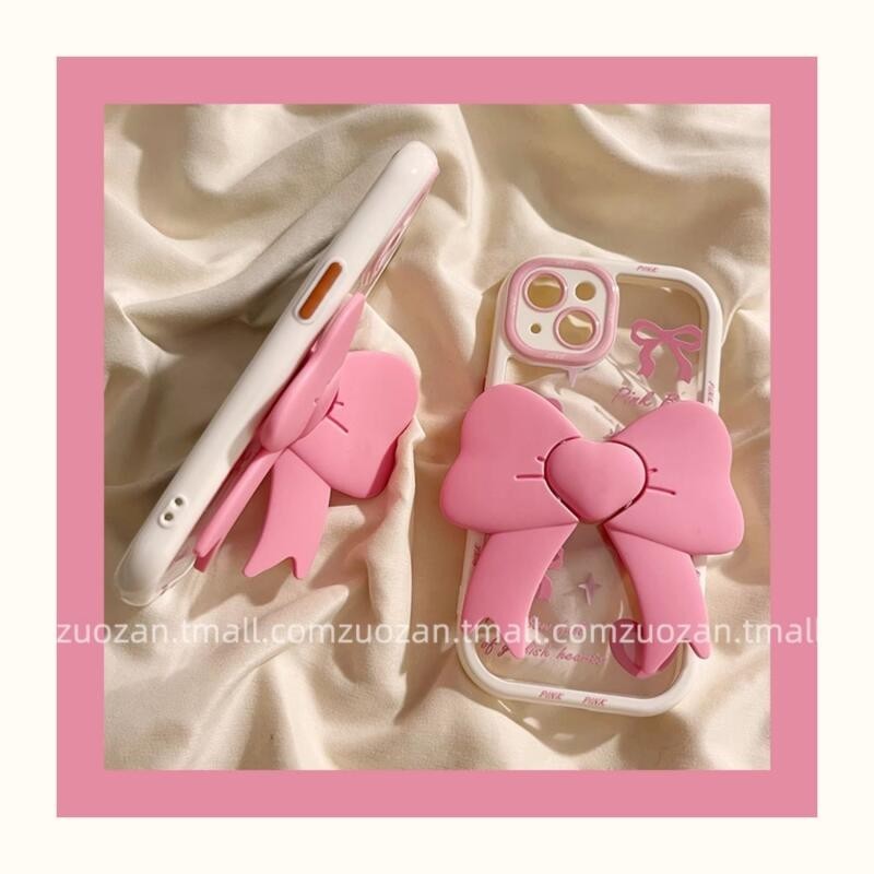 เคสโทรศัพท์มือถือซิลิโคน กันกระแทก ประดับโบว์ สีชมพู สําหรับ IPhone 7 7plus 8 8plus Xs Xr 11 12 13 14 15Pro Plus Promax