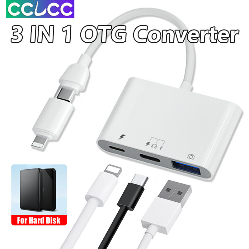 Cclcc อะแดปเตอร์แปลง USB C เป็น USB C OTG พร้อมพอร์ตชาร์จเร็ว 3 IN 1 อเนกประสงค์ สําหรับ Samsung Galaxy S24 S23 S22 Iphone 15 14 13 Pro Max เป็นดิสก์ U ฮาร์ดดิสก์ หูฟัง เมาส์