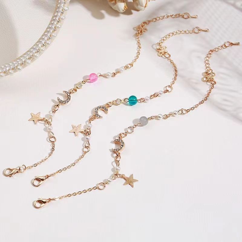 สร้อยข้อมือ Moon Half Bend สร้อยข้อมือเพื่อนสนิท สร้อยข้อมือ Star Moon สำหรับนักเรียนเกาหลี