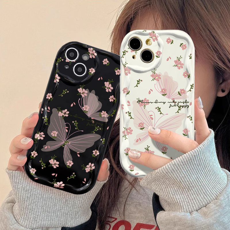 เคสโทรศัพท์มือถือ TPU กันกระแทก ปิดด้านหลัง ลายดอกไม้ ผีเสื้อ 3D แฟชั่น สําหรับ iPhone 6 6S 7 8 Plus X XS Max XR SE iPhone 15 14 13 12 11 Pro Max 15 Plus
