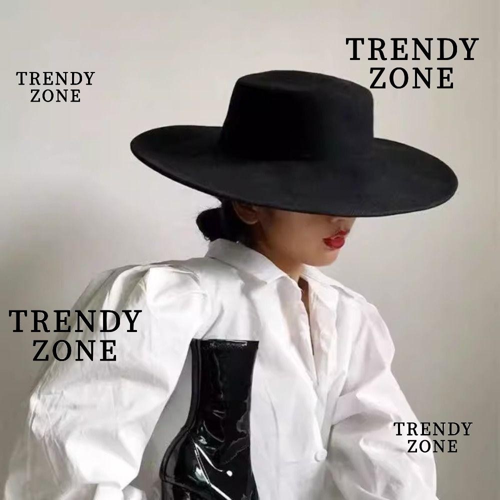 Trendyzone หมวกปีกกว้าง ผ้าสักหลาด สไตล์เฮปเบิร์น ฝรั่งเศส ย้อนยุค สําหรับผู้หญิง